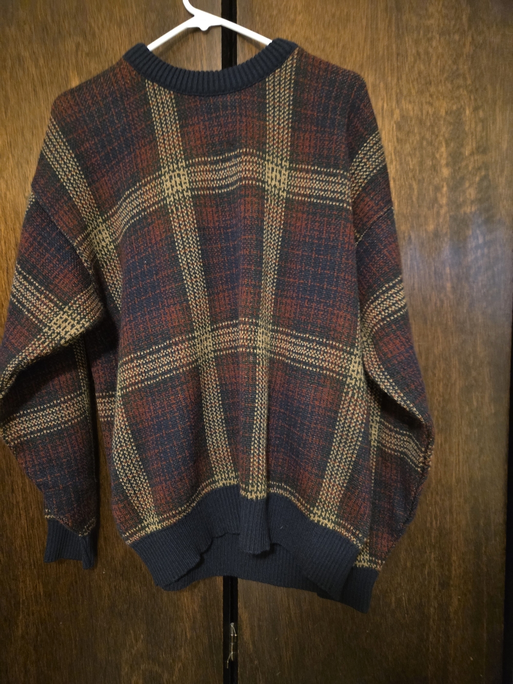 Van Heusen Navy, Rust & Olive Plaid Crewneck Sweater